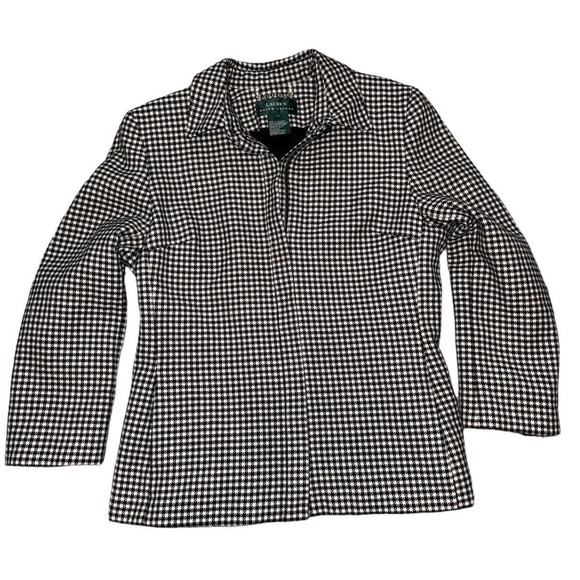 Lauren Ralph Lauren Houndstooth Black White Wool Blazer Suit Jacket Academia - Picture 1 of 8